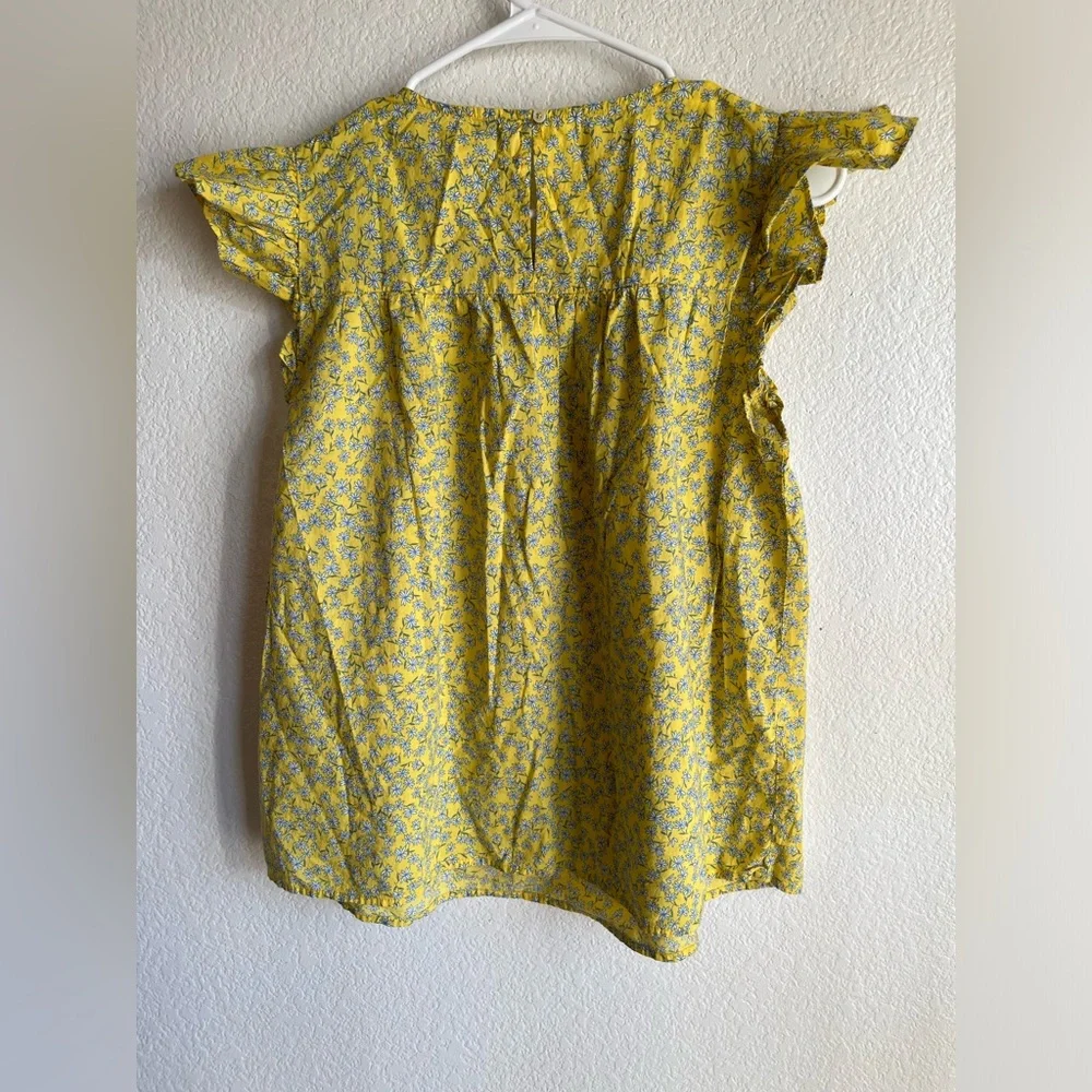 J. Crew Yellow Floral Top with Ruffle Detail boho babydoll ruffle sleeves - Picture 4 of 7